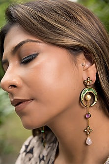 14kt Yellow Gold 24kt Natural Ruby & Emerald Polki Dangler Earrings