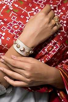 14kt White Gold 24kt Natural Ruby & Emerald Polki Cuff In Sterling Silver