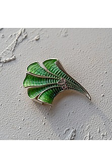 White Gold Plated Enameled Brooch In Recycled Sterling Silver