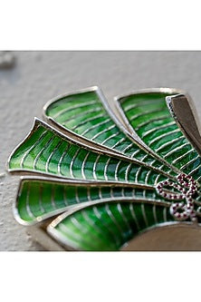 White Gold Plated Enameled Brooch In Recycled Sterling Silver