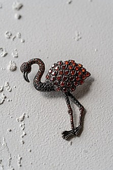Ruthenium Finish Garnet Flamingo Brooch In Recycled Sterling Silver