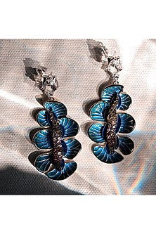 White Gold Plated Enameled Dangler Earrings In Recycled Sterling Silver