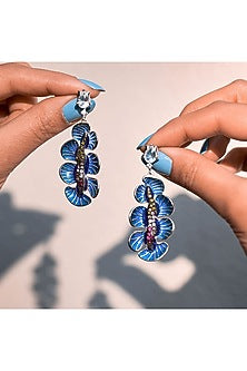 White Gold Plated Enameled Dangler Earrings In Recycled Sterling Silver