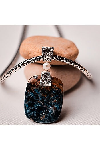 White Gold Pietersite Pendant Necklace In Recycled Sterling Silver