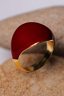 Gold Plated Red Enameled Ring In Recycled Sterling Silver
