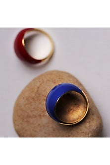 Gold Plated Blue Enameled Ring In Recycled Sterling Silver