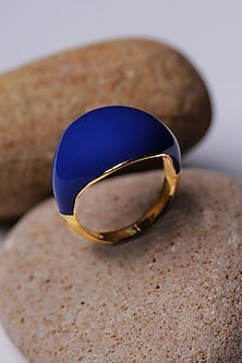Gold Plated Blue Enameled Ring In Recycled Sterling Silver
