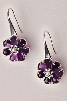 White Gold Finish Amethyst Earrings In Recycled Sterling Silver