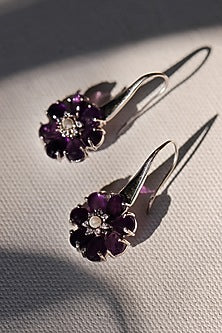 White Gold Finish Amethyst Earrings In Recycled Sterling Silver