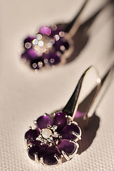White Gold Finish Amethyst Earrings In Recycled Sterling Silver