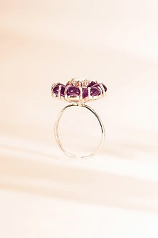 White Finish Purple Amethyst & CZ Floral Ring In Sterling Silver