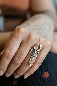 White Finish Scorpion Ring In Sterling Silver
