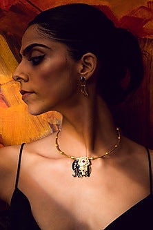 Gold Plated Enameled Brooch In Sterling Silver