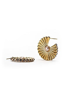 Gold Plated Cubic Zirconia & Pearls Stud Earrings