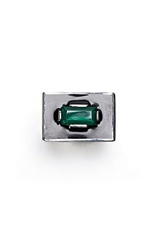 White Gold Plated Green Onyx Ring In Sterling Silver