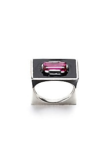White Gold Plated Ruby Corundum Ring In Sterling Silver