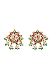 Gold Finish Stud Earrings With Kundan