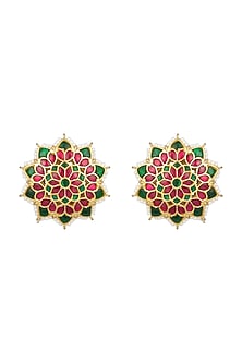 Gold Finish Semi-Precious Kundan Stud Earrings