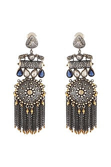 Silver & Gold Finish Glass Stones Earrings