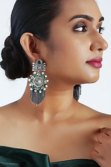Silver & Gold Finish Pearls Earrings