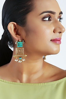 Gold Finish Kundan Dangler Earrings