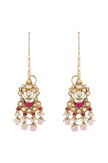 Gold Finish Rose Quartz & Kundan Earrings