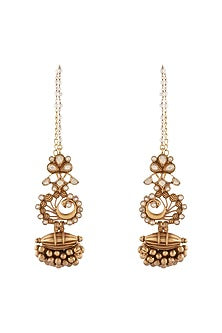Gold Finish Pearls Peacock Earrings