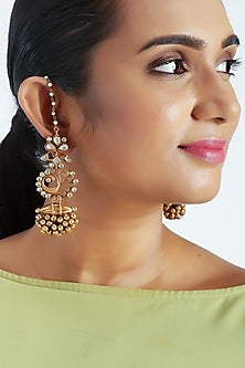 Gold Finish Pearls Peacock Earrings