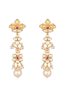 Antique Gold Finish Kundan & Pearl Earrings