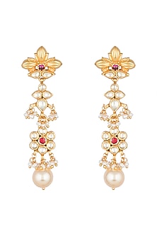 Antique Gold Finish Kundan & Pearl Earrings
