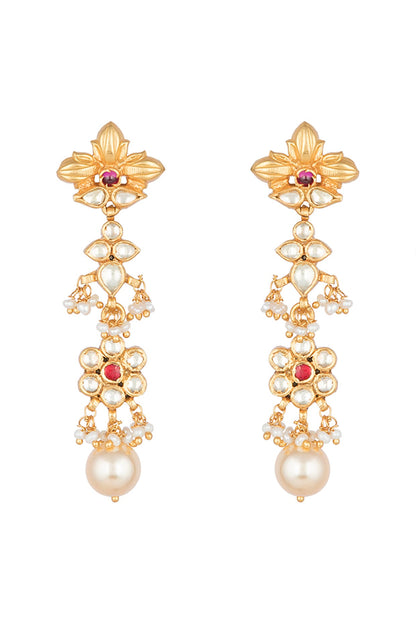 Antique Gold Finish Kundan & Pearl Earrings