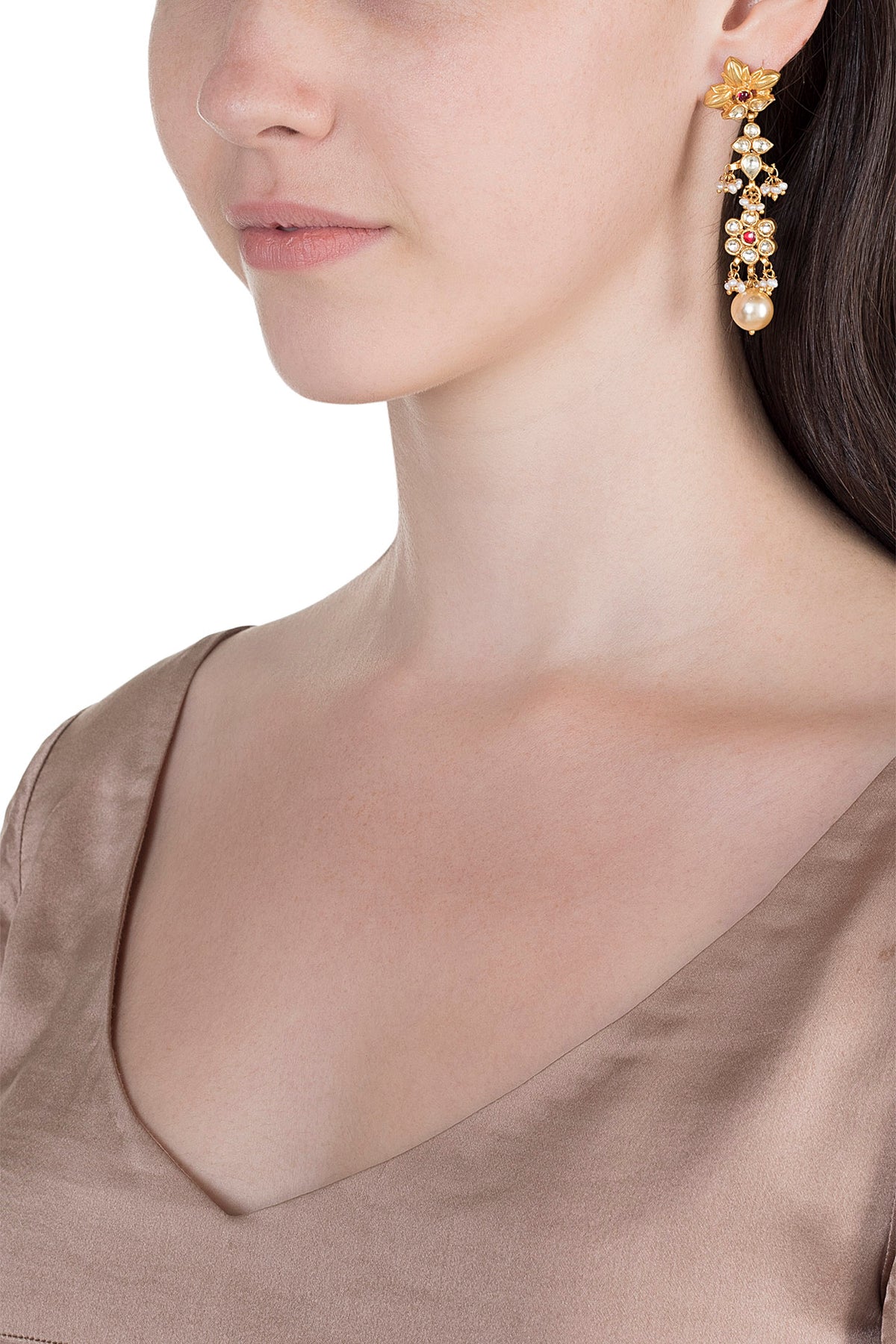 Antique Gold Finish Kundan & Pearl Earrings