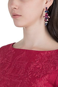 Oxidised Silver Finish Kundan, Pink & Blue Earrings