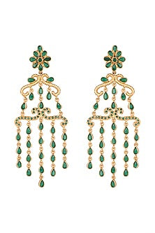 Antique Gold Finish Green Stone Drop Earrings
