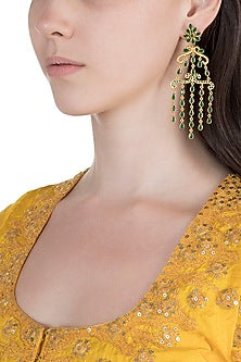 Antique Gold Finish Green Stone Drop Earrings