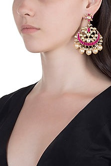 Gold Finish Pearl Chandbali Earrings