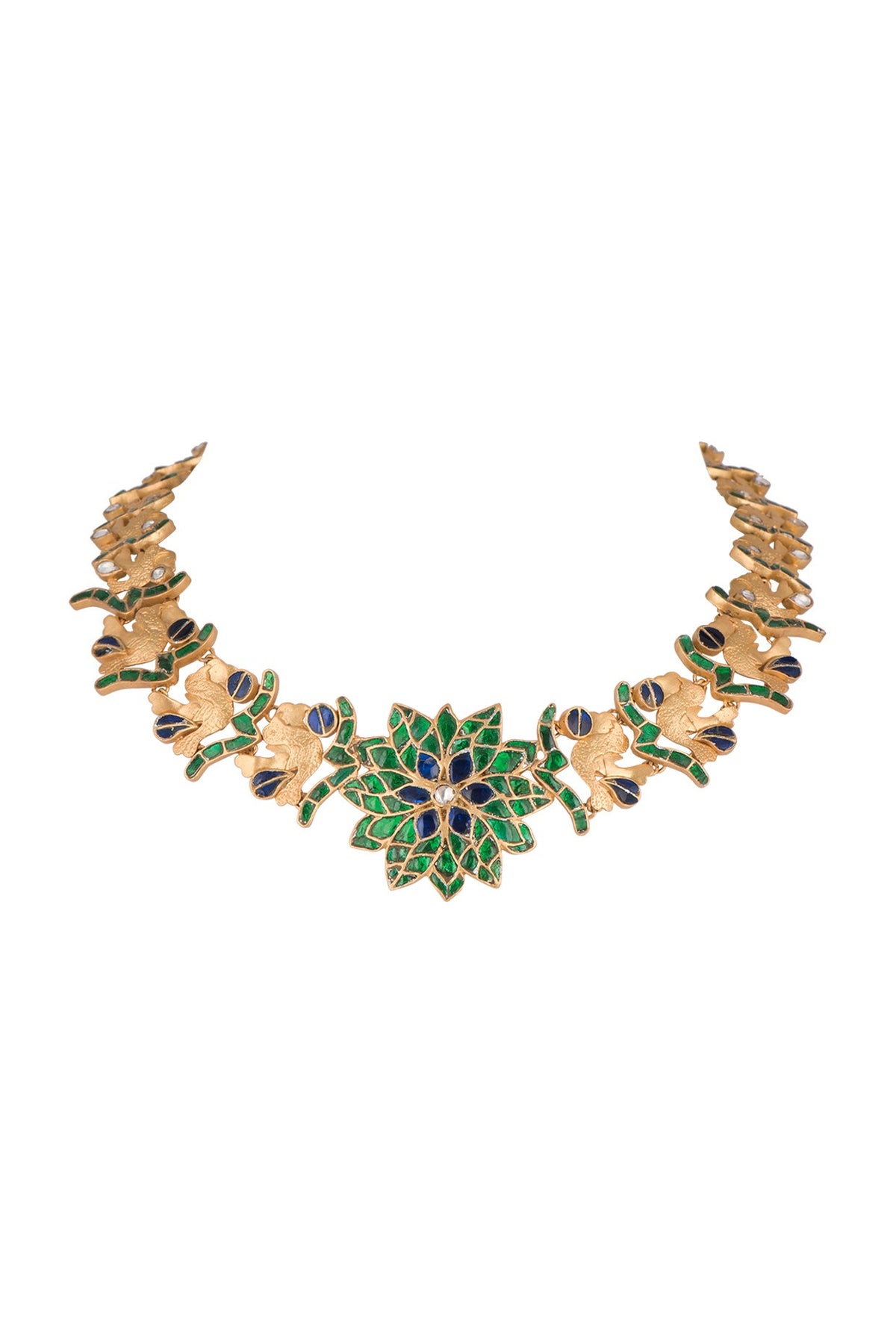 Gold Finish Kundan Bird Motif Jadau Necklace