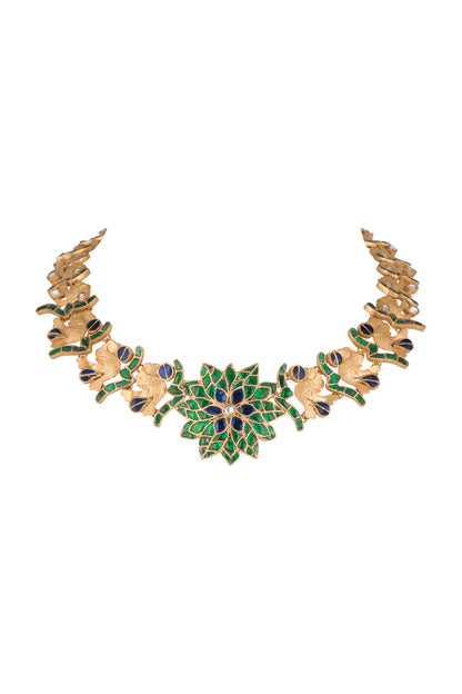 Gold Finish Kundan Bird Motif Jadau Necklace