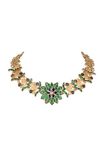 Gold Finish Kundan Bird Motif Jadau Necklace
