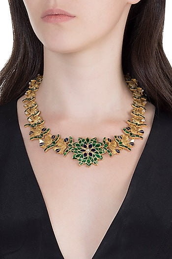 Gold Finish Kundan Bird Motif Jadau Necklace