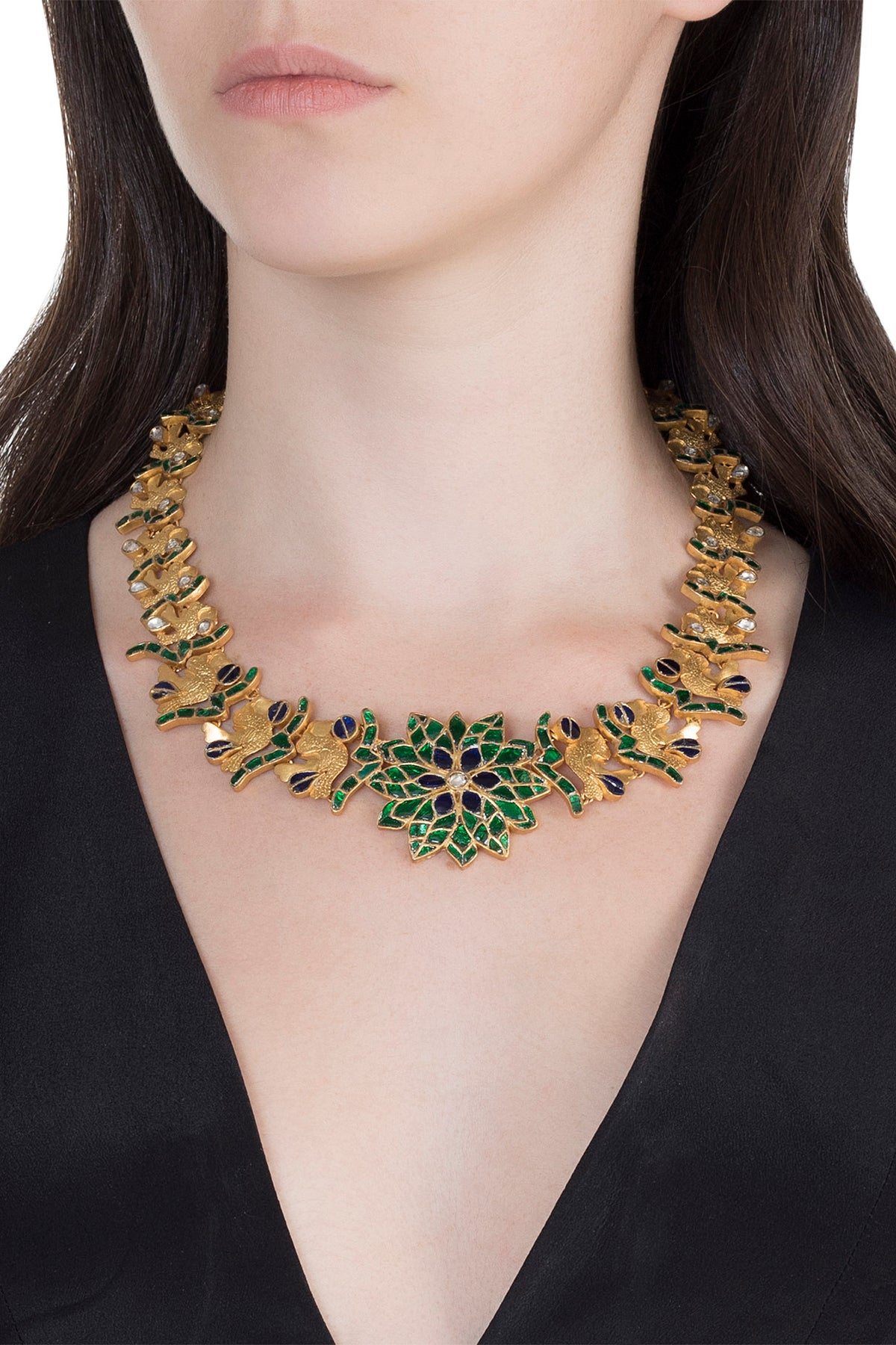 Gold Finish Kundan Bird Motif Jadau Necklace