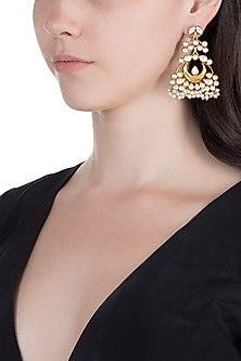 Gold Finish Kundan Jadau Moon Earrings