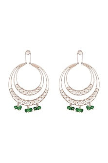 Oxidised Silver Finish Green Stone & Kundan Earrings