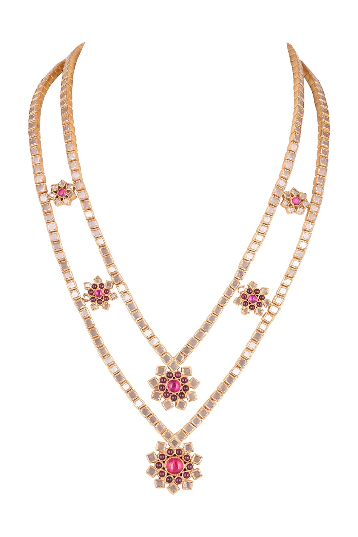 Gold Finish Polki Double Necklace