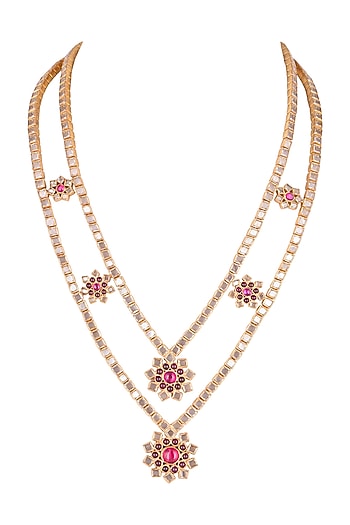 Gold Finish Polki Double Necklace