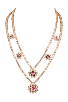 Gold Finish Polki Double Necklace