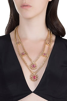 Gold Finish Polki Double Necklace