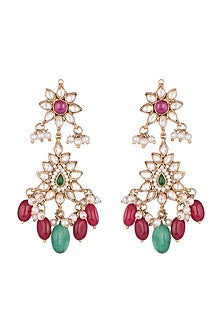 Gold Finish Pearl, Stone & Kundan Earrings