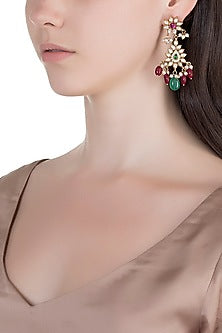 Gold Finish Pearl, Stone & Kundan Earrings