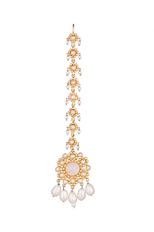Gold Finish Rose Quartz Stone & Pearl Head Harness